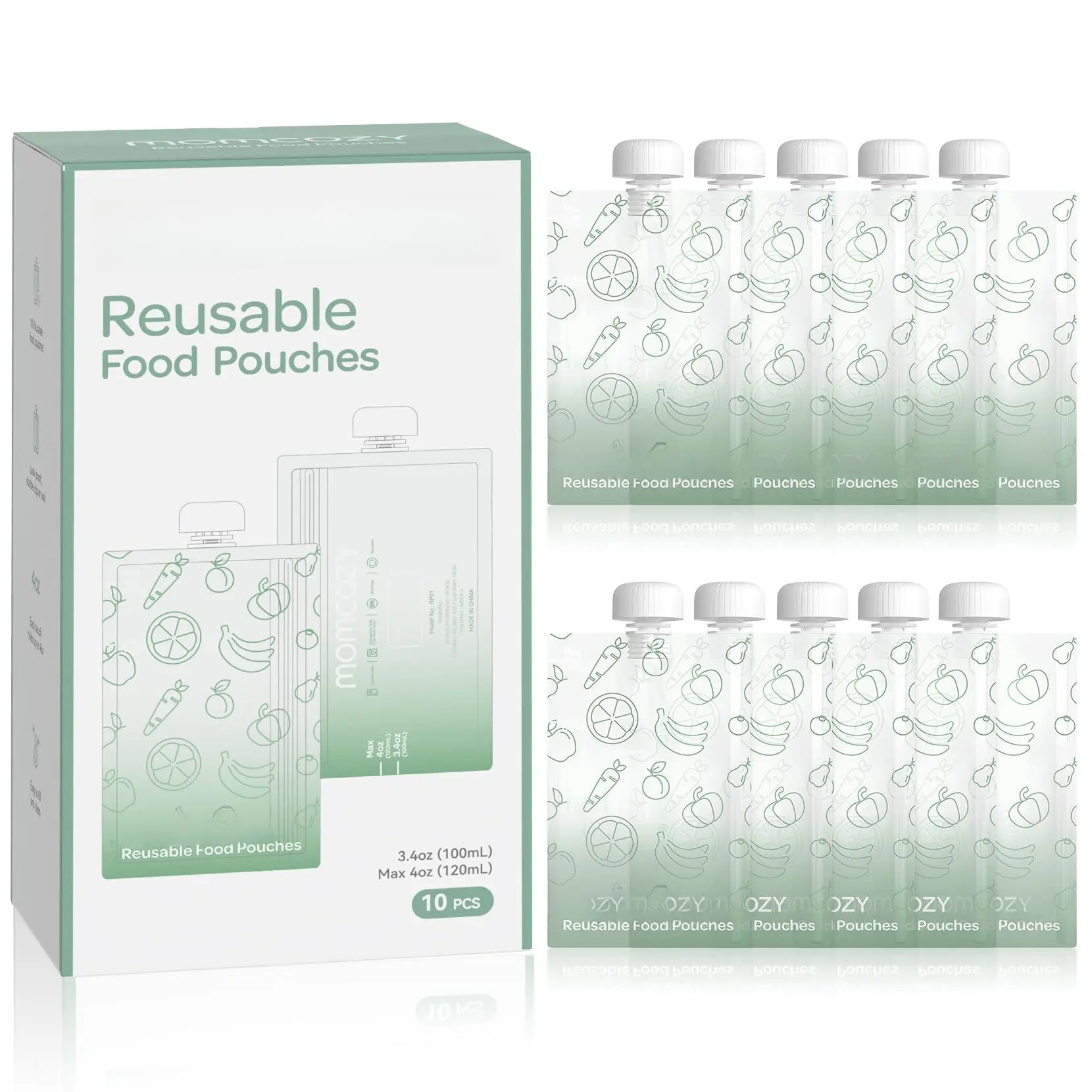 Reusable Food Pouches For Bpa Free Plastic Safe Freezer Refillable Applesauce Yogurt & Puree Squeeze Pouch 10 Packs 3.4-4oz