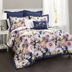 Lush Decor Floral Watercolor Comforter 7 Piece Set with Floral Design, Elegant Patterns