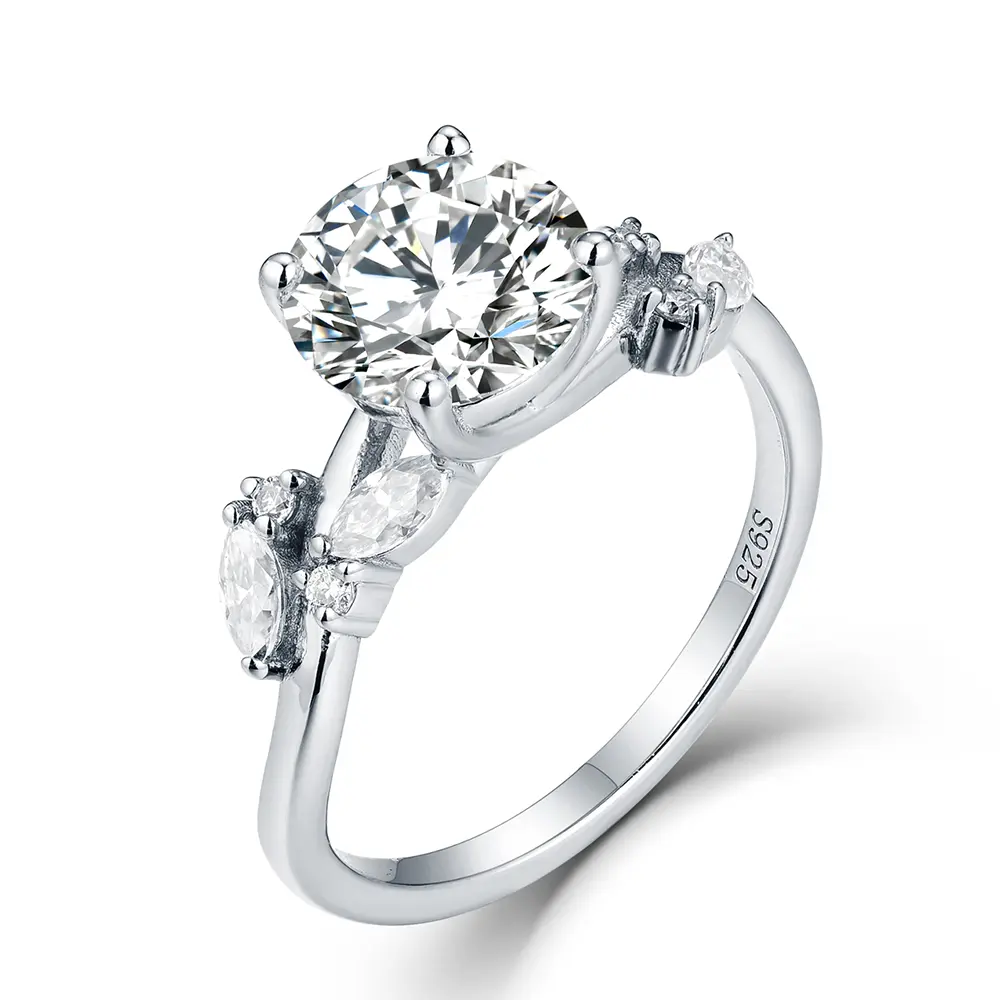 Luxyimagic Kuololit 1.2CT Round Brilliant Cut Moissanite Engagement Ring for S925 Sterling Silver D Color VVS1 Promise Ring for Marquise Cut Side Stones Fine Jewelry Gift For Bride Anniversary Birthday Luxury Stackable Hypoallergenic Women Statement Rings