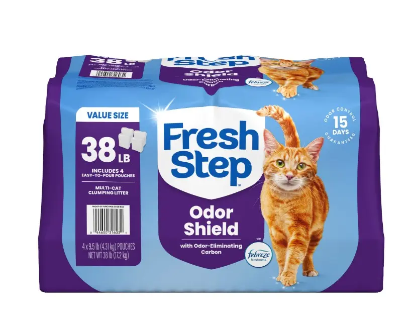 Fresh Step Multi-Cat Scented Clumping Cat Litter, Febreze Freshness, 38 lb Total, Easy Pour Pouches (4 Pack)