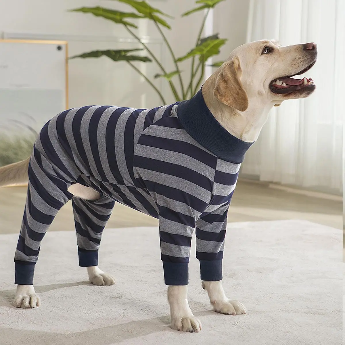 Striped Print Pet Jumpsuit, Soft Comfortable Elastic Pet Jumpsuit, Jumpsuit for Large Dogs, Pet Clothes, Puppy Clothes, Shirts, Costume, Husky Clothes