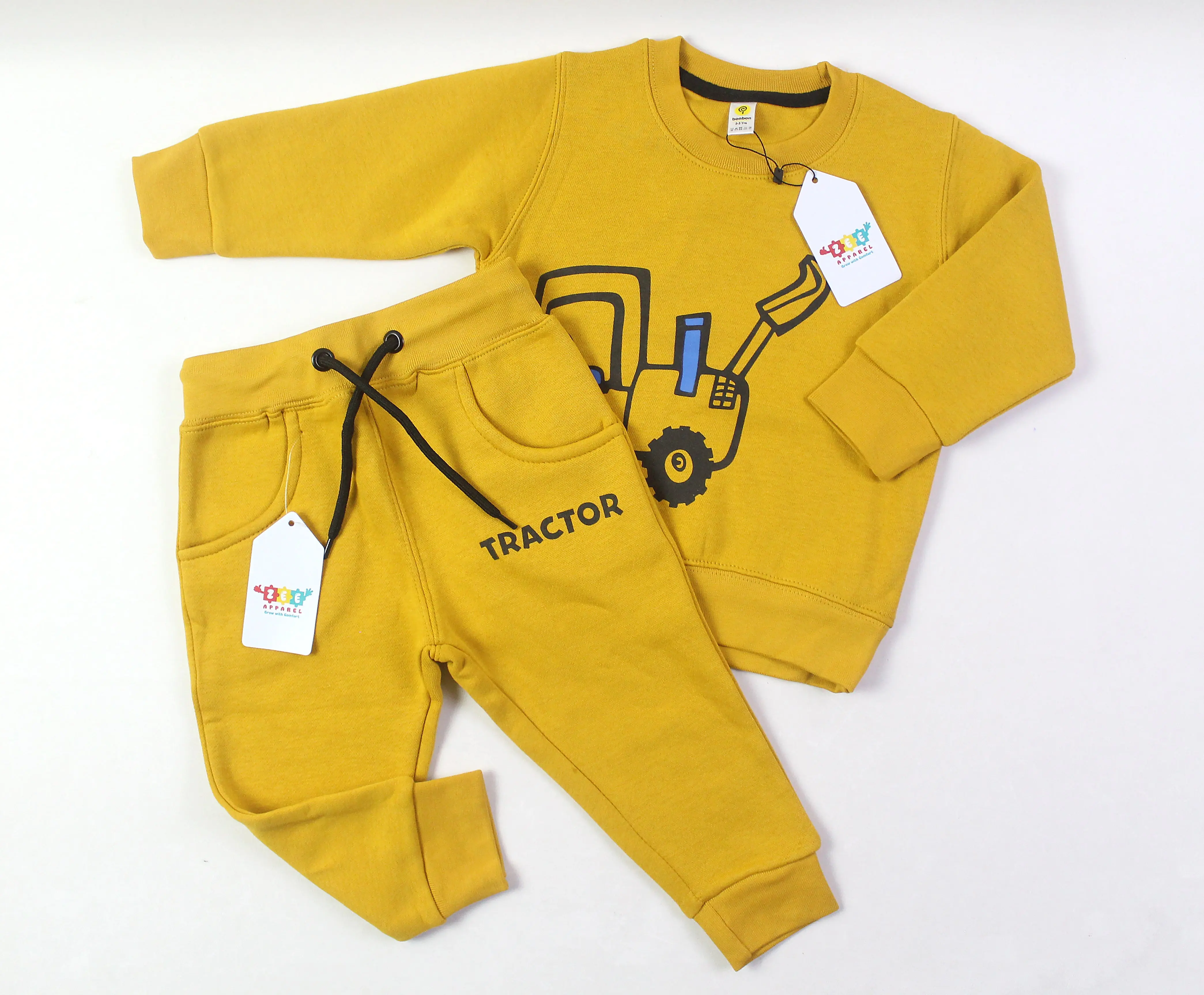 the zee apparel,Tractor Mustard Tracksuit, 2-8 years old boys, Soft Fleece Fabric Cotton Blend World-Class Finishing