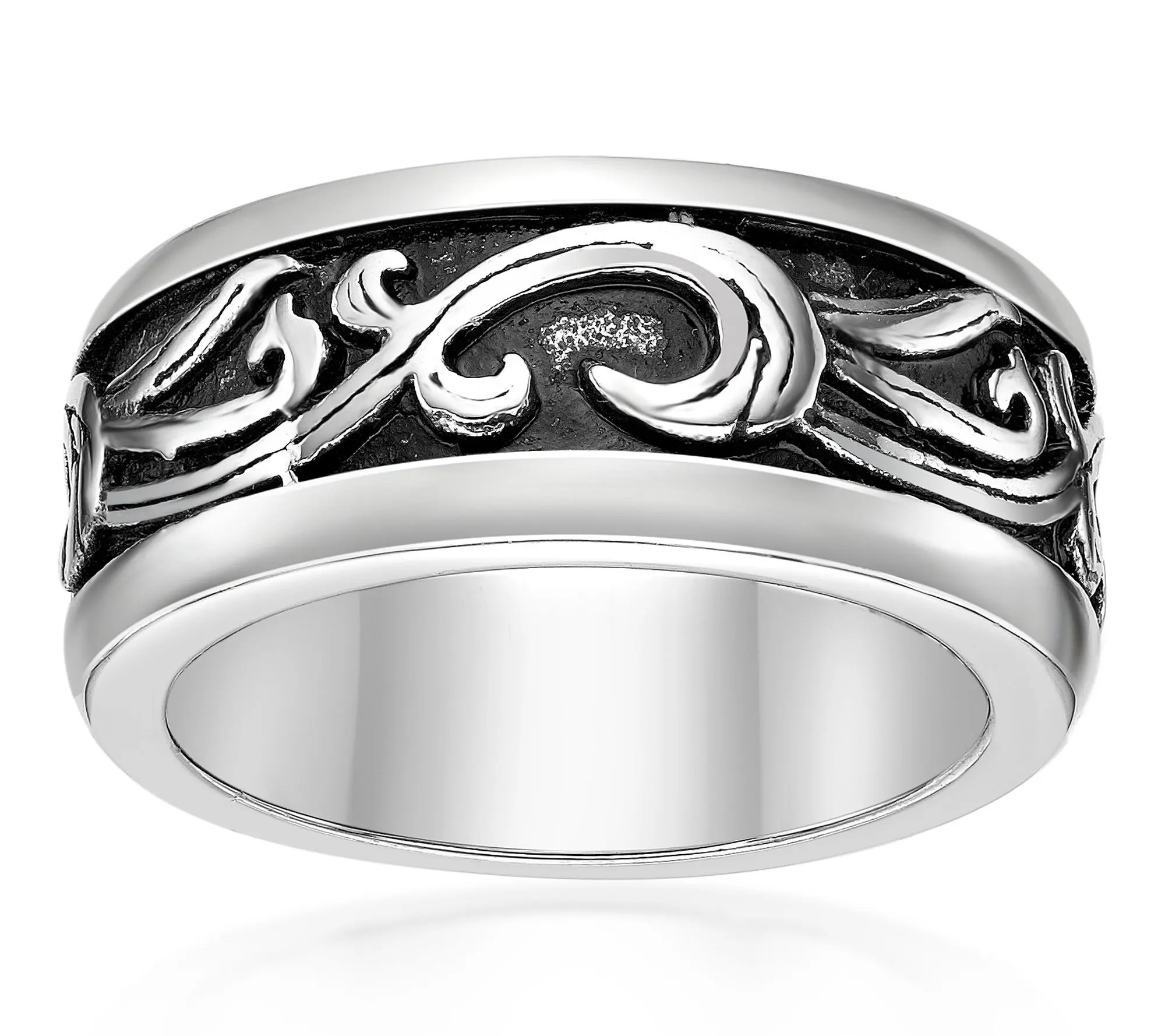 LYNX Men's Stainless Steel Baroque Inspired Scroll Band Ring