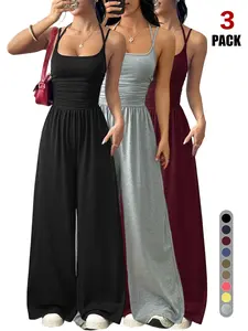 Halter Crop Top & High Waisted Flowy Palazzo Wide Leg Pants Set, Slimming & Elongating Silhouette, Sleeveless Jumpsuit for All Seasons