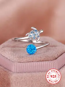 925 Sterling Silver Cute Turtle Design Ring, Adjustable Statement Ring for Women & Girls, Fashion Jewelry for Party Decor, Trendy All-match Jewelry for Birthday Gift