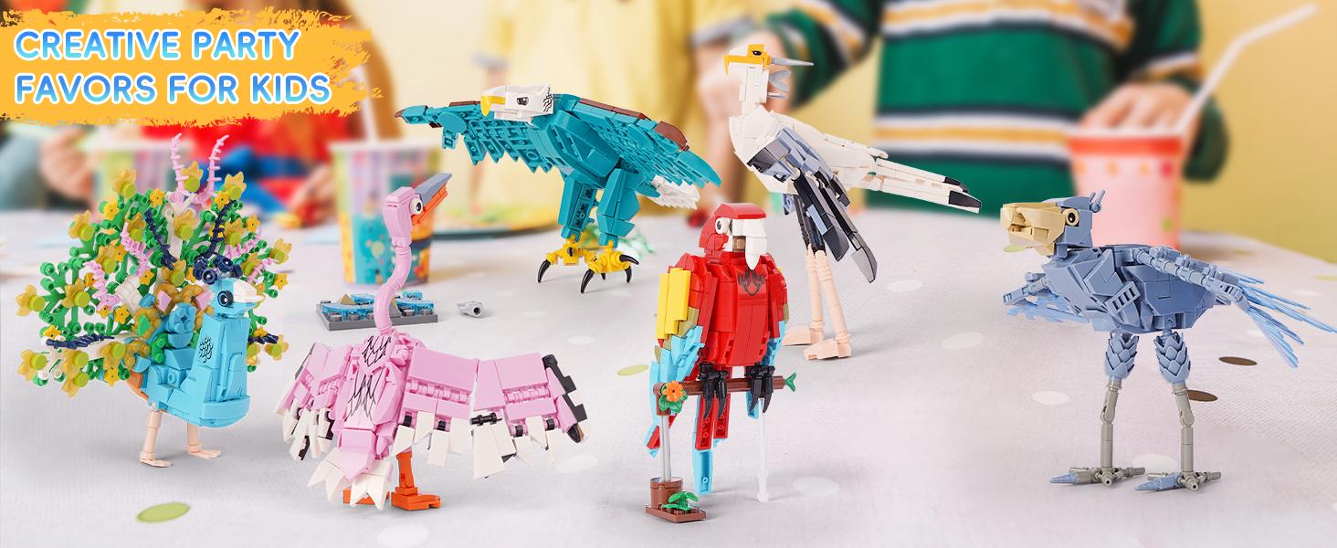 Bird Building Blocks Set 8 Pack Animal Brick Toys, DIY Bird Figures Kit Toucan Crane Seagull Crow, STEM Building Set for Kids Boys Girls, Party Favors Classroom Prizes Easter Gifts Ages 6+