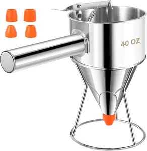 Pancake Batter Dispenser 20OZ/40 OZ | Funnel Cake Dispenser With Stand | Stainless Steel, Leak-Proof Nozzle & Squeeze Handle | Precise Control, for Pancakes, Waffles, Cupcakes & Baked Goods