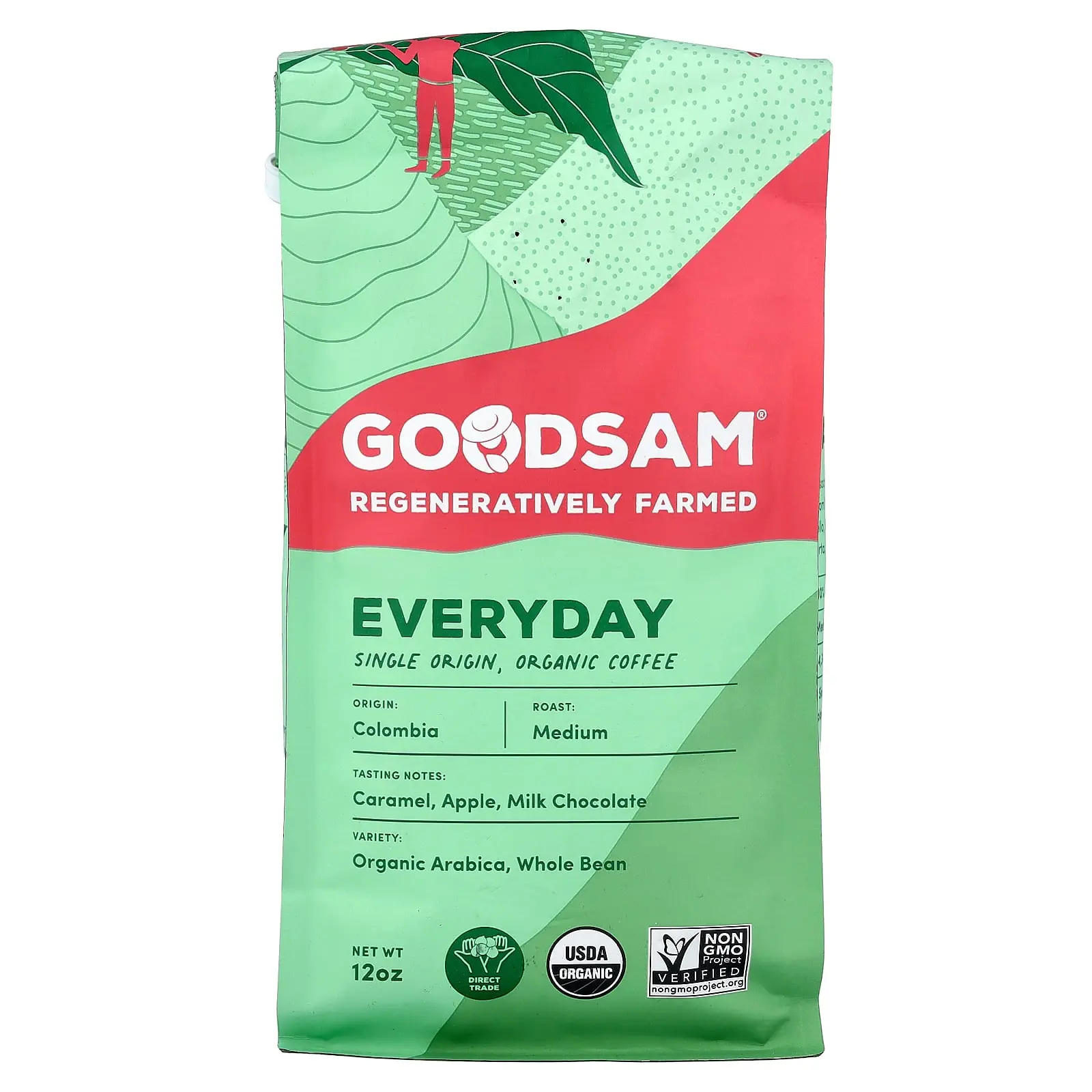 GoodSam Single Origin Organic Coffee, Everyday, Whole Bean, Medium Roast, 12 oz