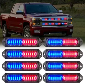 Nilight 8PCS Led Strobe Lights 12LED Red Blue Light 12V 24V Surface Mount Flashing Warning Hazard Beacon Lights Ultra Slim Sync Feature Mini Grille for Cars Trucks Off Road Vehicles SUV