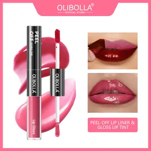 [OLIBOLLA Official] 2-in-1 Peel Off Lip Liner Stain & Plumping Oil Duo: Viral Peel & Reveal Lip Tattoo, Transfer-Proof & Hydrating for Juicy Glass Lips Matte Long-Lasting Waterproof Lipstick essence tint Set Lip Lacquer Lipliner Makeup Lip Marker tiktoksh