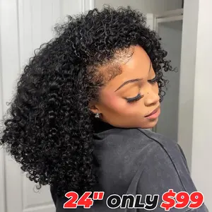 10s Install Wig [WEAR·GO HALF WIG] Glueless Wigs Human Hair Half Wig Upgrade 3 IN 1 Half Wig With Drawstring Seamless Clip Ins Flip Over Kinky Curly Human Hair No Glue No Lace Wig For Women 180% Density