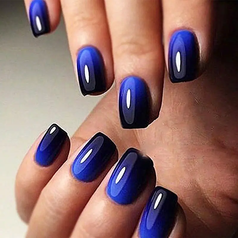 Curvlife short squoval Fake Nails ombre black glossy shiny 2 Week Wear Damage Free
