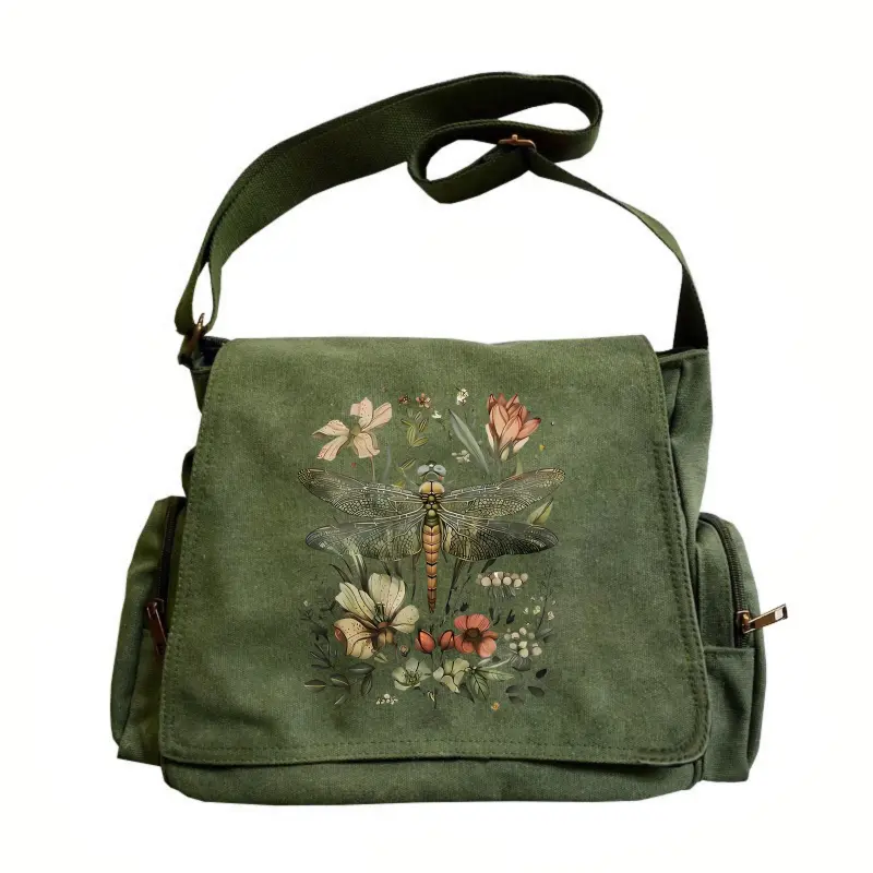Women’s large-capacity shoulder bag featuring fashionable floral and dragonfly patterns, Bohemian design; large-capacity shoulder bag; tote crossbody messenger bag; study bag; ideal for outings, shopping, travel, and dining; a great gift choice.