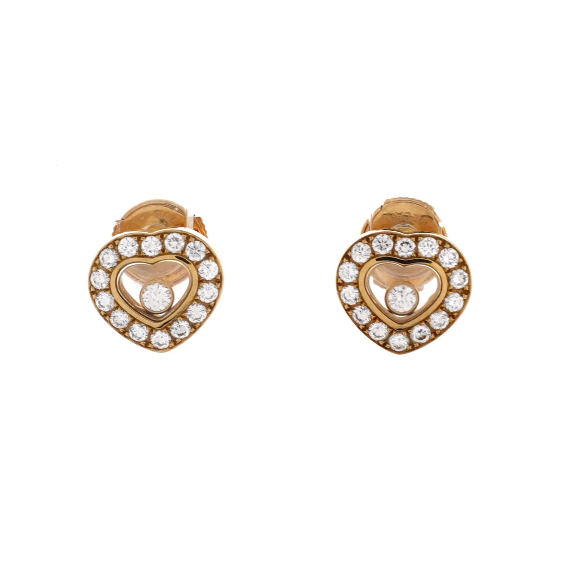 Pre-owned Chopard Happy Diamonds Heart Earrings 18K Yellow Gold with Diamonds and 1 Floating Diamond Small by Rebag