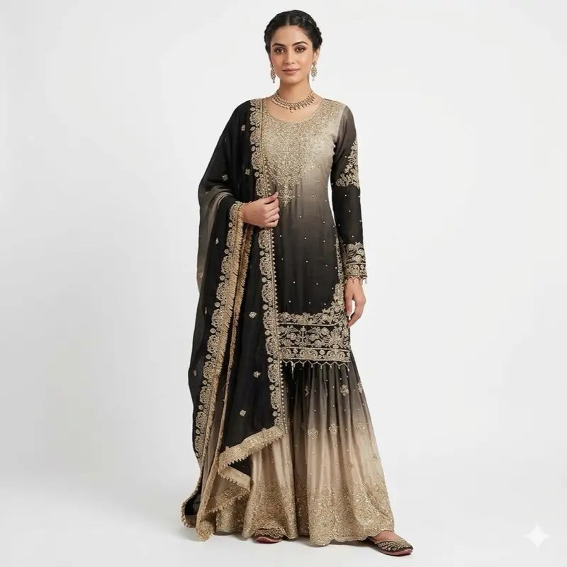 Women's Original Indian Traditional Long-Sleeve Bridal Wedding Dress with Elegant Embellished Design, Elegant Dresses, Indian Gown