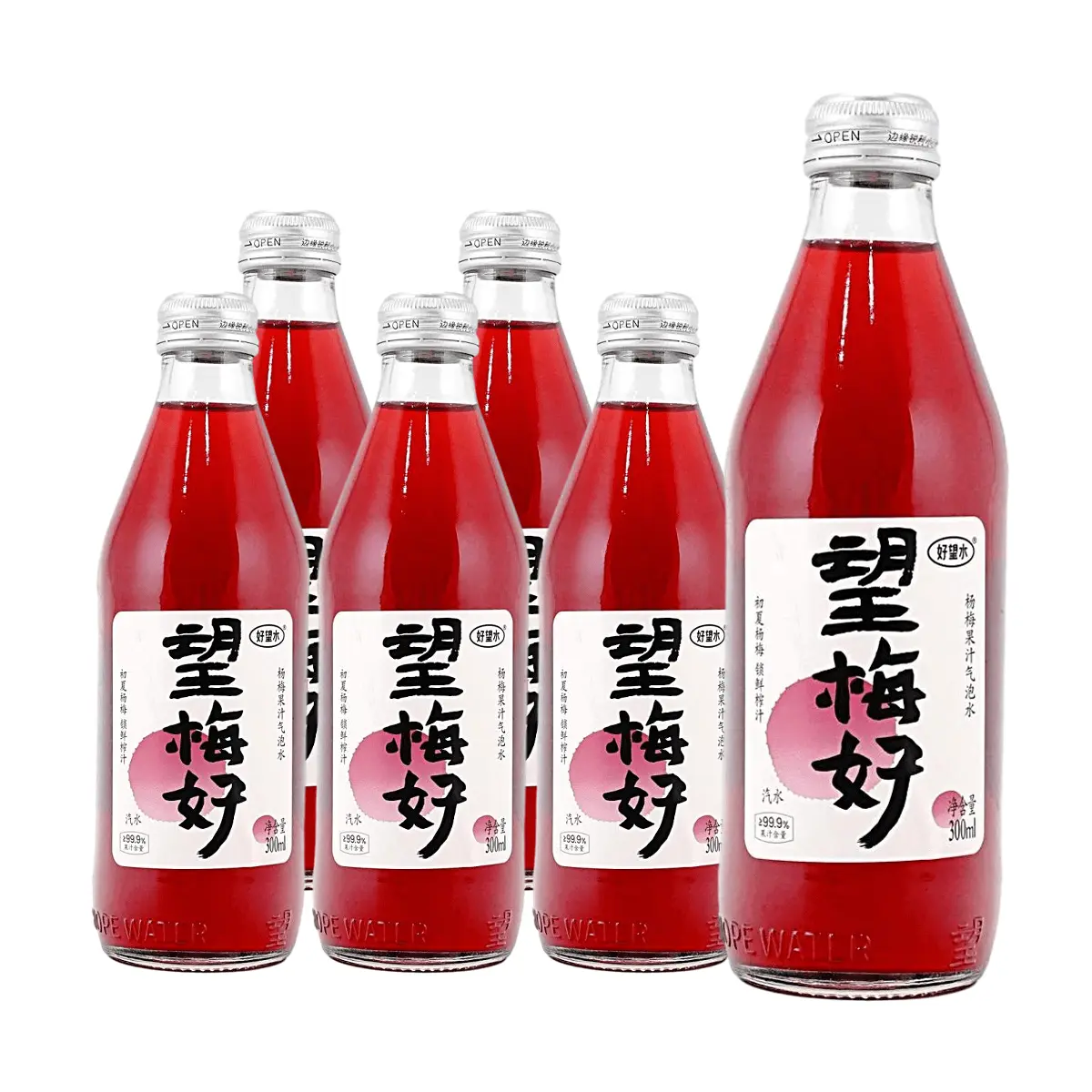 HAOWANGSHUI Yangmei Chinese Bayberry Sparkling Water Drink 300ml x 6 Cans - Refreshing Fruit Beverage