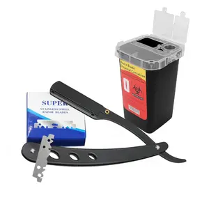 Professional Barber Razor Set, 1 Set Stainless Steel Razor Blade & Razor Holder & Blade Disposal Station, Hair Trimmer for Men, Barber Accessories, Stainless Blades