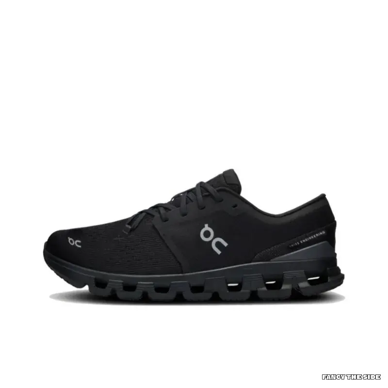 Low Top Running Sneakers | Full Black Breathable Knit Mesh Upper with Light Logo Print | Segmented Hollow Shock-absorbing Outsole for Outdoor Training