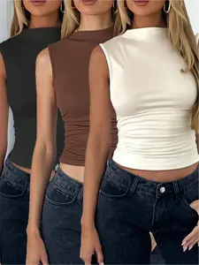 Women's Solid Color Racerback Tank Top, Casual Sleeveless Top for Daily Wear, Ladies Clothes for Spring & Summer & Fall, Gamis