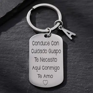 Stainless Steel Spanish Drive Safe Tag Keychain Charm, Custom Compact Everyday Carry Engraved Matching Keychain for Husband Valentine's Day Gift, Custom Keychains