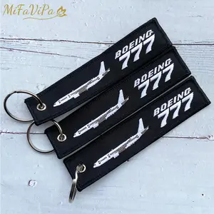 3 PCS Fashion Trinket Boeing 777 Keychain Phone Strap Black Embroidery Aviation Key Chains for Men Flight Crew Gift Key Rings