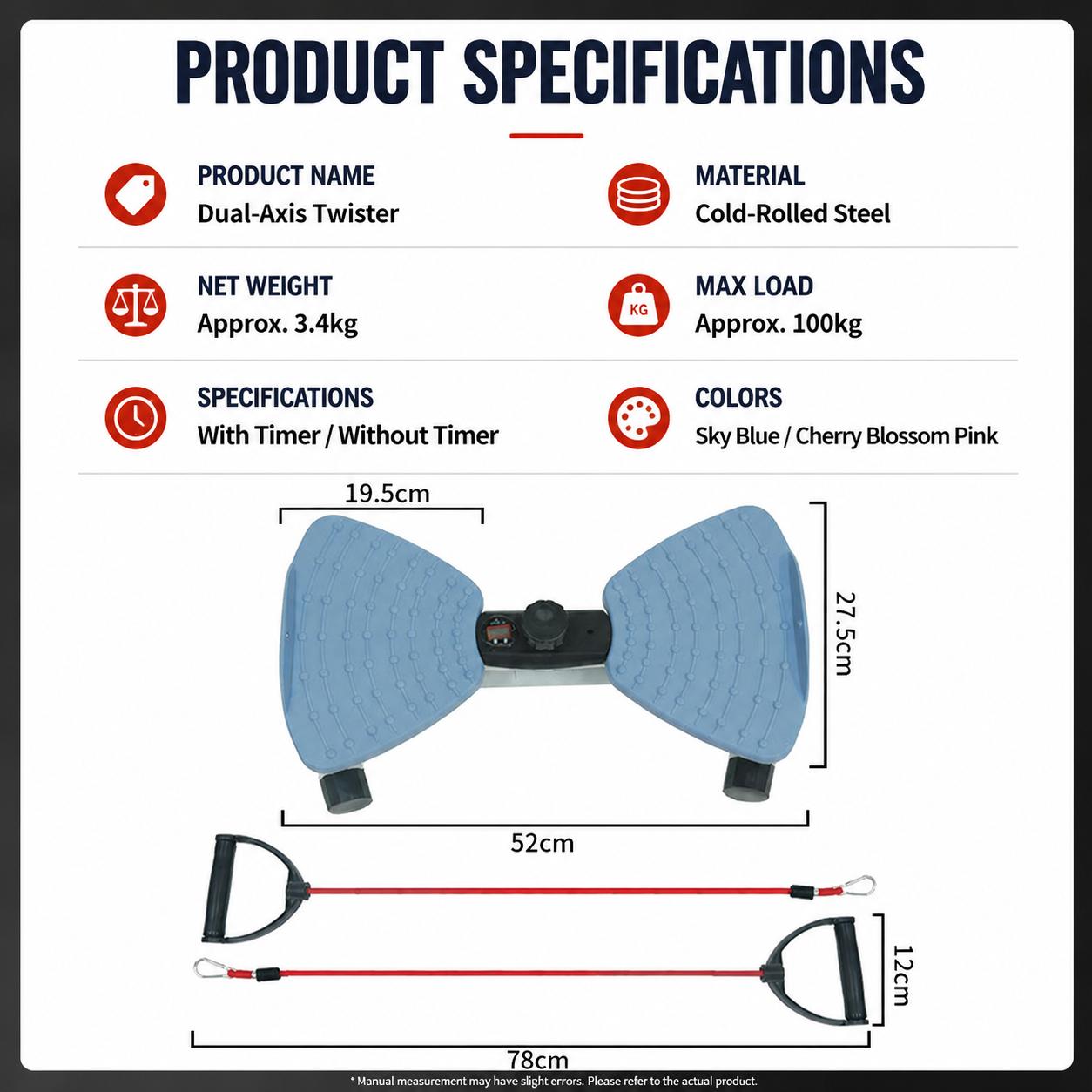 Twist Board Exercise Equipment with Pull Cords, Non-Slip Core Trainer for Home Workout, Balance & Full Body Training