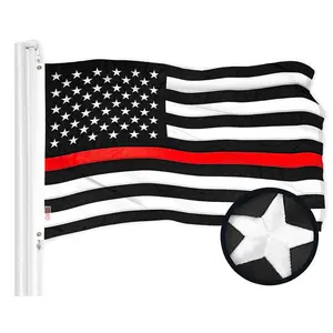 Thin Red Line Flag 210D Embroidered Polyester 3x5 Ft