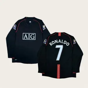 2007 2008 Retro Red Black CR7 Long Sleeved Soccer Jersey