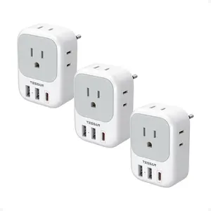 TESSAN European Travel Plug Adapter USB C 3 Pack, PD 20W US to Europe Plug Adapter with 4 AC Outlets 3 USB Ports, Type C Power Adaptor for USA to EU Euro Spain France Iceland Italy Germany Greece