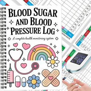 1 blood glucose and blood pressure log book, blood glucose and blood pressure journal a health tracking notebook for monitoring blood glucose and blood pressure, weekly blood glucose and blood pressure diary for daily vital sign monitoring. A complete h