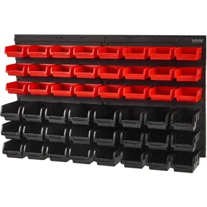 VEVOR 48-Bin Wall Mounted Storage Bins Parts Rack Organizer Garage Shop Tool Organizer for Screws, Nuts, Bolts, Nails, Beads, and Small Hardware Parts, With Wall Panels