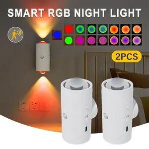 USB rechargeable smart LED night light, motion sensor RGB dimmable wall lamp, magnetic step light for bedroom, hallway, stairs, entryway, ambient lighting for holiday decor