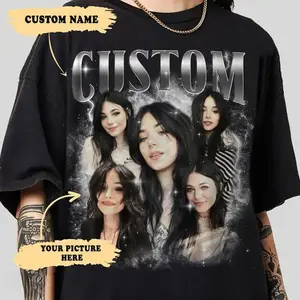 Custom Bootleg Rap Shirt - Customizable Cotton T-Shirt for Girlfriend & Boyfriend with Face Photo Vintage, Personalized Gift for Women compression Fatherhood baggy Oversized Double Printed Music Band Slim Shape Men's Moisture Wicking Unisex Thick Thighs