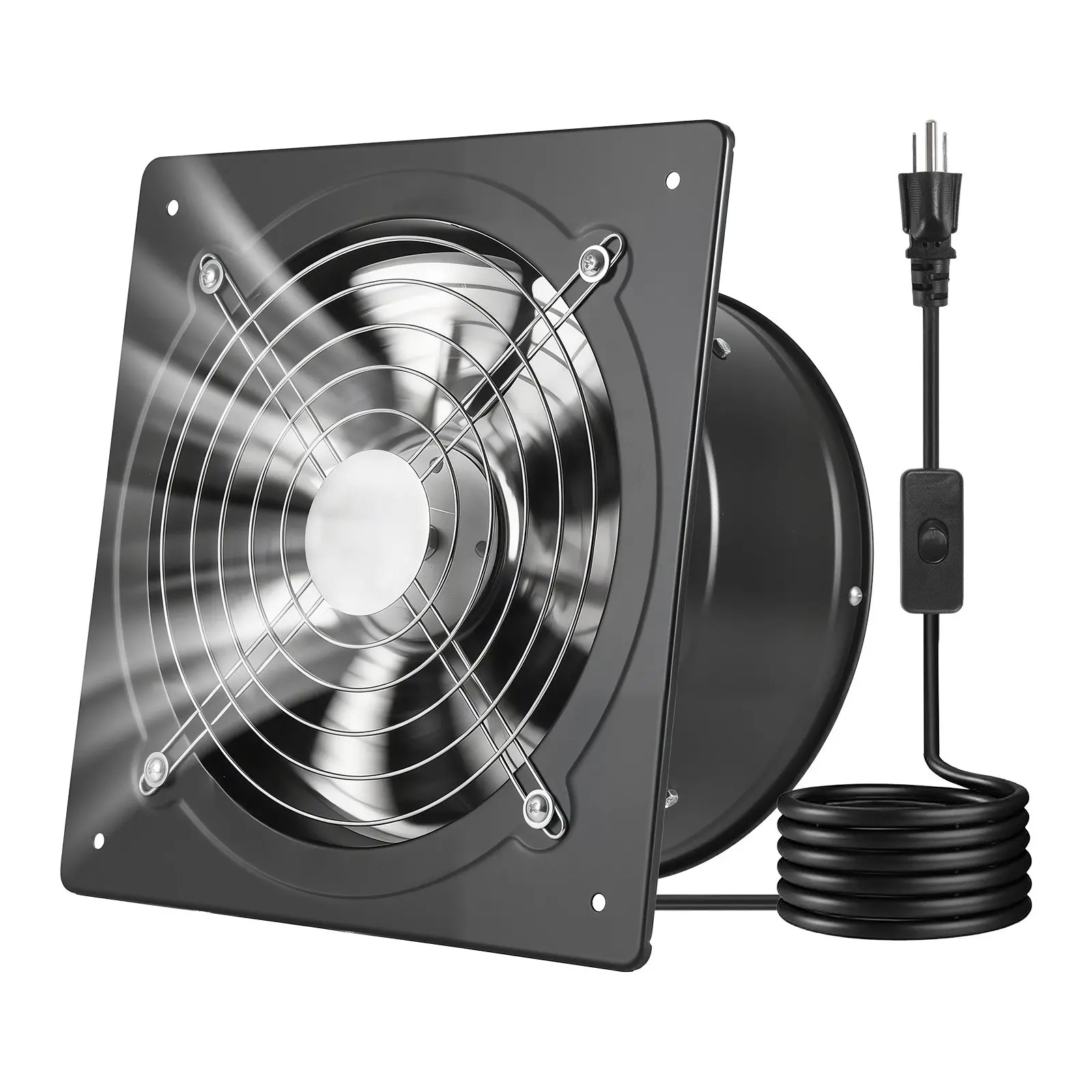 【Summerfinds】VEVOR 10 in Wall Mounted Exhaust Fan, 988 CFM High Velocity Vent Fan with On/Off Control, Low Consumption Portable Ventilation Extractor for Attic, Garage, Black, Wall Mounted Fan Ventilator