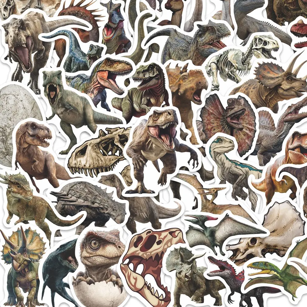 50pcs Realistic Dinosaur Stickers Pack, Waterproof Dinosaur Fossil T-Rex & Prehistoric Animal Decals, Decoration Sticker for Laptop, Water Bottle, Journal & Scrapbook, Dinosaur Lover Gift