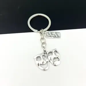 Vintage Drama Mask , Dual-Face Pendant, Theater Enthusiast Alloy Key Accessory, Durable Car Bag Key Holder