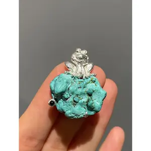 S925 Silver Natural Turquoise Sri Lankan Sapphire Frog Brooch, Pendant.a one-of-a-kind piece in the world