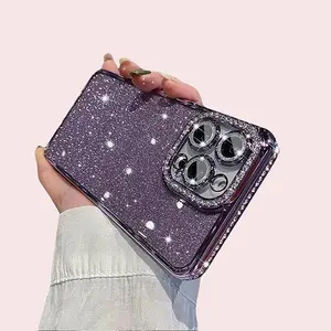 Luxury glitter Diamond phone case for iPhone 11 12 13 14 15 16 Pro Plus Pro Max iphone 15 , Cellphone shockproof Protector Casing Accessories