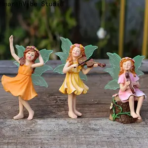 EarthVibe Studio 3-Piece Musical Flower Fairy Resin Crafts, Elegant Dancing Home & Camping Decor Statues (Musical Fairies, 3 Pieces) for Holiday Party, Courtyard Garden, Three Pieces