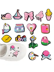 15 Pcs Cartoon pink series PVC Shoe Accessories, Comfortable Durable Fashionable, Birthday Gift, Charismatic Personalized Shoe Buckles for Girls