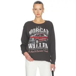 DAYDREAMER Morgan Wallen Ain't Coming Back Merch Long Sleeve Top in Washed Black
