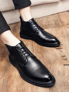 Men's Fashionable Brogue Decor Lace Up Dress Boots, Casual Comfortable Pointed Toe Boots for Daily Wear, Business Style Boots for Party, Daily Clothing Decor, Walking Shoes