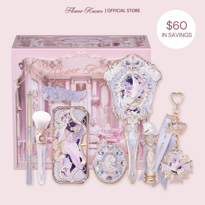 Flower Knows Celestial Bloom Set, Knight Unicorn 9-Piece Full Face Kit with Eyeshadow, Lipstick, Blush, Hand Mirror, Makeup Tools, Hair Clip, Flavor, Makeup Products, Gifts for Women, Multi-Pack, #sohochic, Ideal for Christmas gift, Black Friday