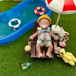 1 PCS 3 Inch Cute Mini Full Body Solid Silicone Reborn Girl Doll With Painted Bald 3D Painted Skin Handmade Soft Touch Feeling Flexible Newborn Doll For Kids