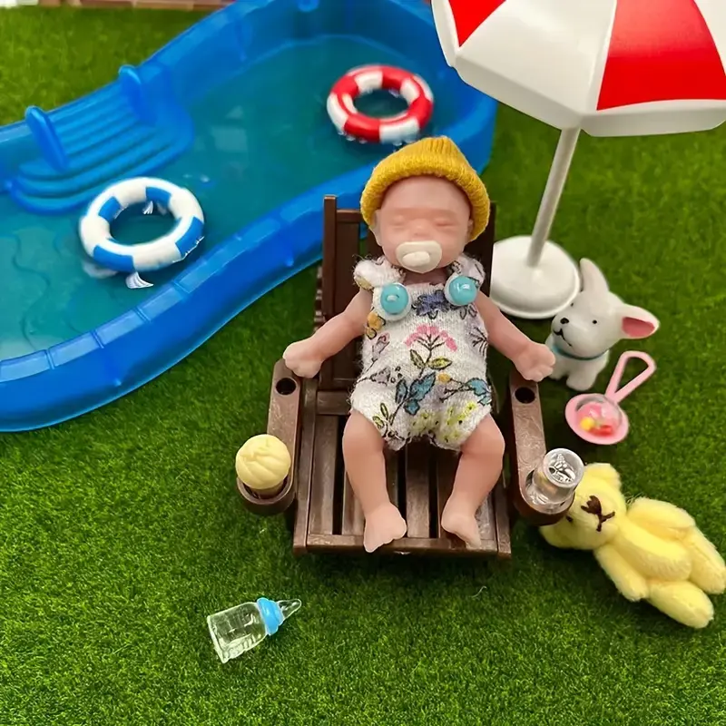 1 PCS 3 Inch Cute Mini Full Body Solid Silicone Reborn Girl Doll With Painted Bald 3D Painted Skin Handmade Soft Touch Feeling Flexible Newborn Doll For Kids