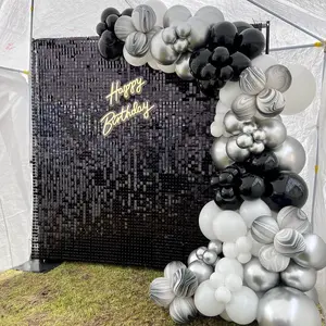 Shimmer Wall Backdrop Panels 30pcs Black Giltter Backgrounds for Party Wedding Birthday Engagement Bachelorette Parties Anniversary Decoration Gift Light Artwork Banners Box Cloth