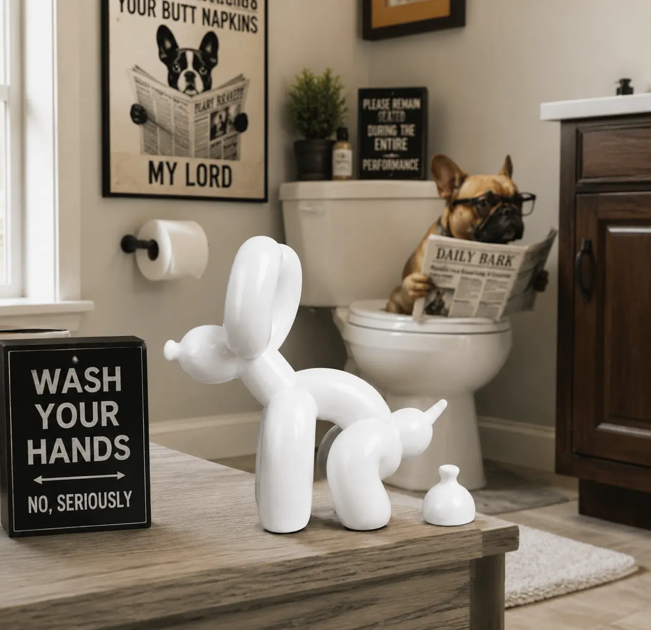Artistic Abstract Resin Balloon Dog Sculpture - Plain Home Decor Statue, Creative Modern Decoration, Home Office Desk Display Figurine, Collectible Gift for Gifters (Valentine's Day, Christmas)