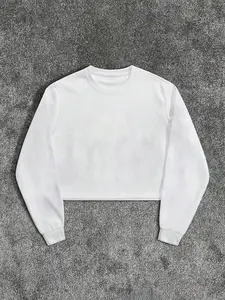 Men's Solid Color Ribbed Crop Sweatshirt, Sportswear Sweatshirt, Regular Fit Casual Soft Comfy Long Sleeve Round Neck Pullover for Spring & Fall, Fashion Men's Top for Daily Wear, Hoodie, Athletic Style Activewear, Casual Athletic Apparel