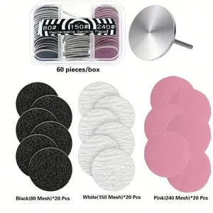 60pcs Sanding Paper Discs | 0.98inch Metal Nail Drill Bits - Replacement for Pedicure & Manicure