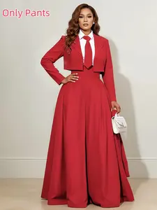 Women's High Waist Wide Leg Pants with Elastic Waistband, Pleated Design, Zipper Pockets, Plain Color, Chic Elegant Casual Fashion